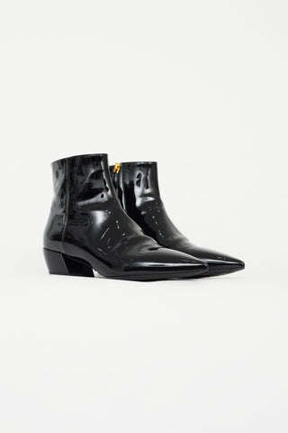 Prada Black Patent Leather Pointed Toe  Bootie