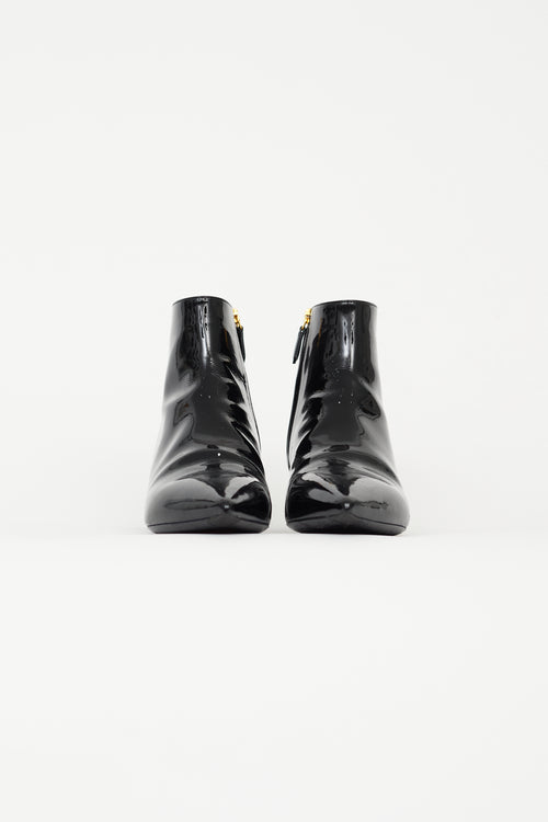 Prada Black Patent Leather Pointed Toe  Bootie