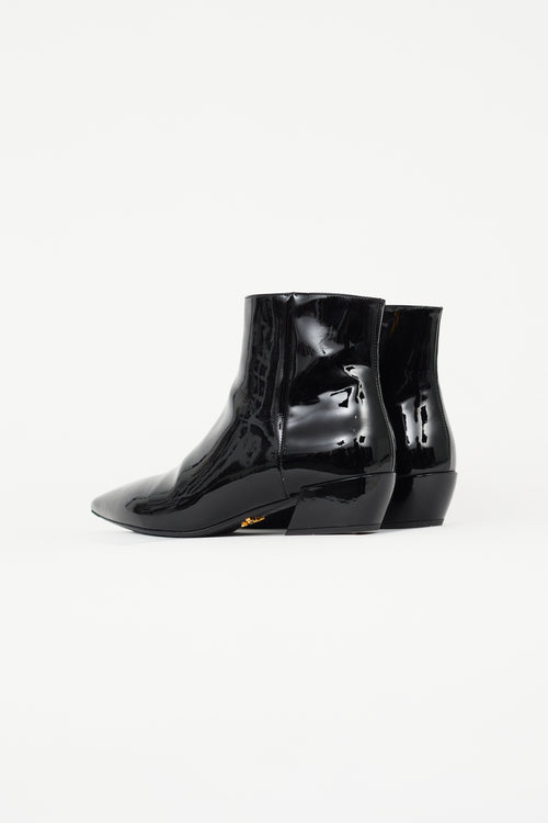 Prada Black Patent Leather Pointed Toe  Bootie