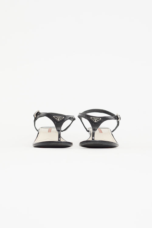 Prada Black Patent Leather Wedge Sandal