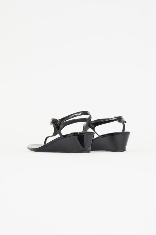 Prada Black Patent Leather Wedge Sandal