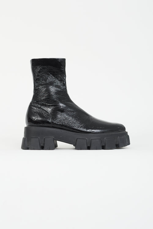 Prada Black Patent Monolith Lug Sole Boot