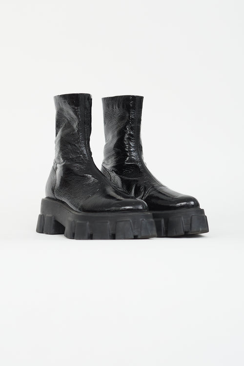 Prada Black Patent Monolith Lug Sole Boot