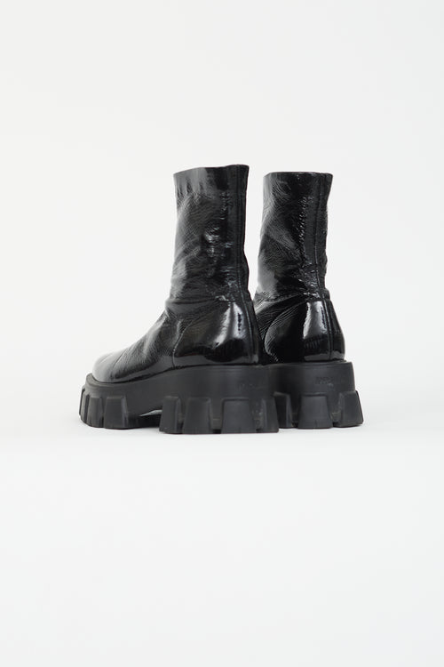 Prada Black Patent Monolith Lug Sole Boot