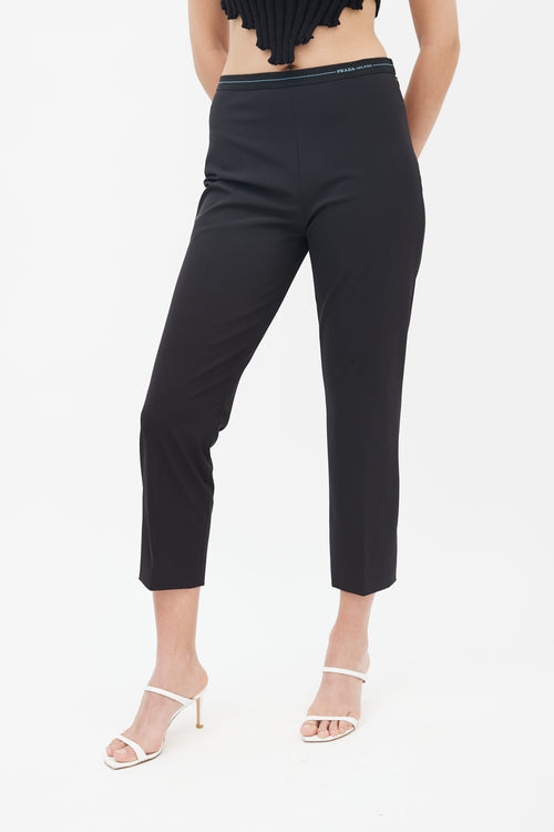 Black Stretch Cropped Logo Trouser