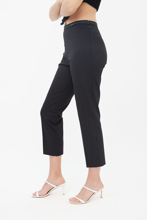 Black Stretch Cropped Logo Trouser