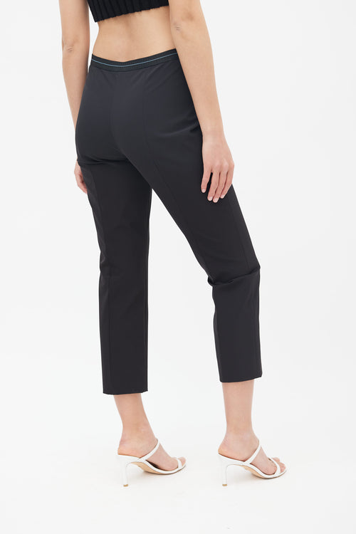 Black Stretch Cropped Logo Trouser