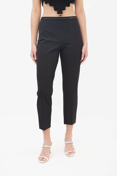 Black Stretch Cropped Logo Trouser