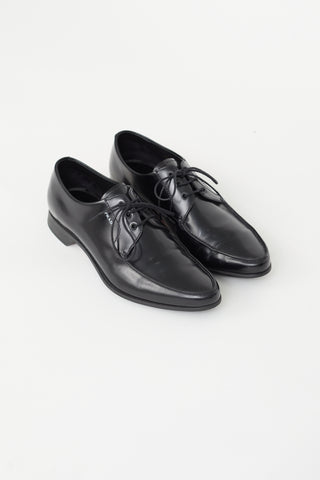 Prada Black Pointed Moc Toe Leather Derby