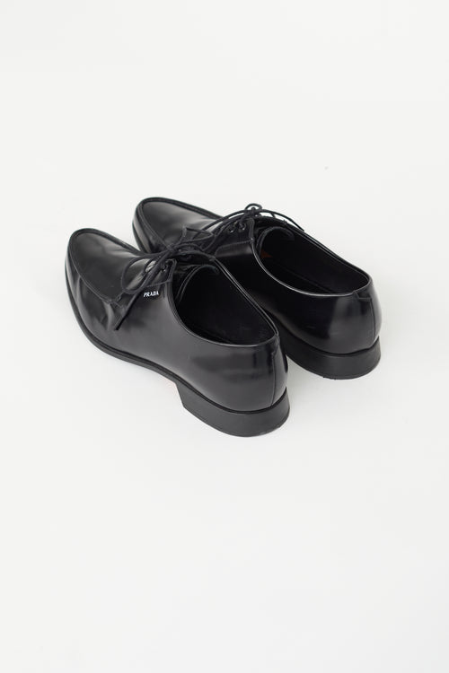 Prada Black Pointed Moc Toe Leather Derby