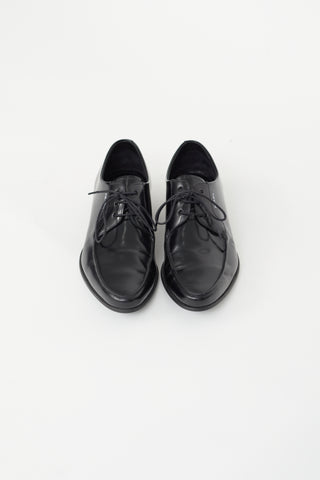 Prada Black Pointed Moc Toe Leather Derby