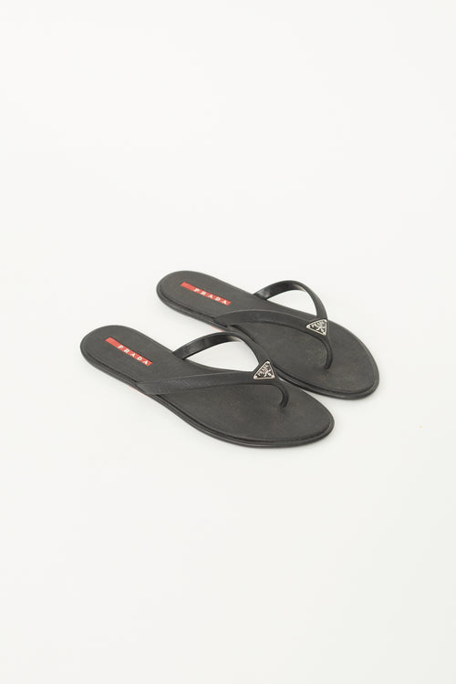 Prada Black Saffiano Rubber Sandal