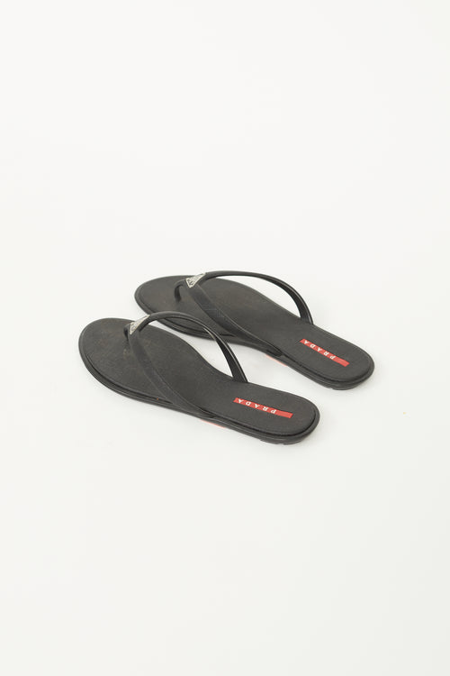 Prada Black Saffiano Rubber Sandal