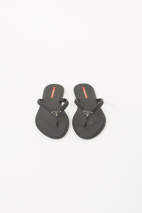 Prada Black Saffiano Rubber Sandal