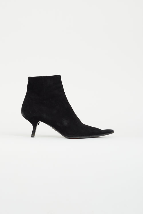 Prada Black Suede Ankle Boot