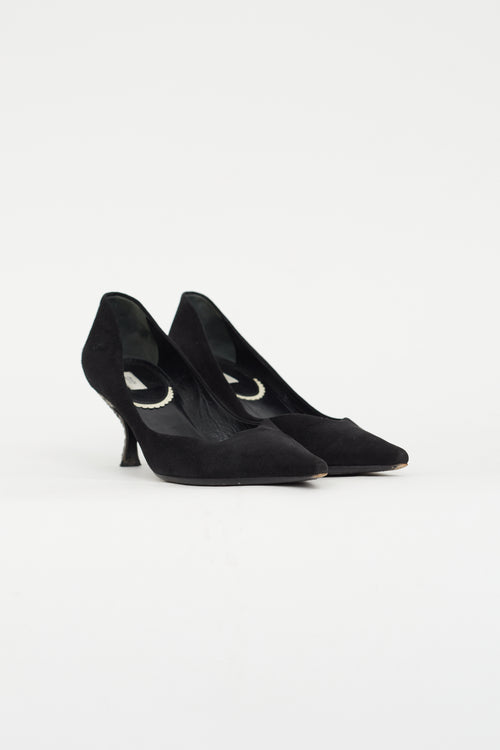 Prada Black Suede Woven Heel Pump