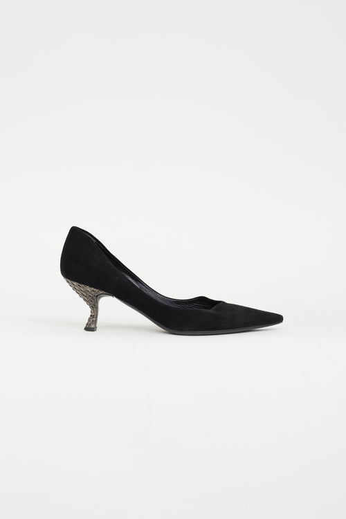 Prada Black Suede Woven Heel Pump