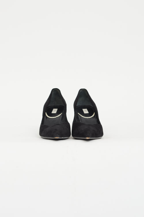 Prada Black Suede Woven Heel Pump