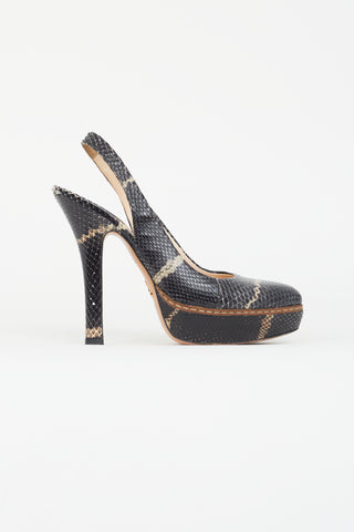 Prada Black Texture Leather Slingback Pump