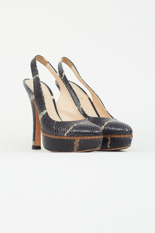 Prada Black Texture Leather Slingback Pump