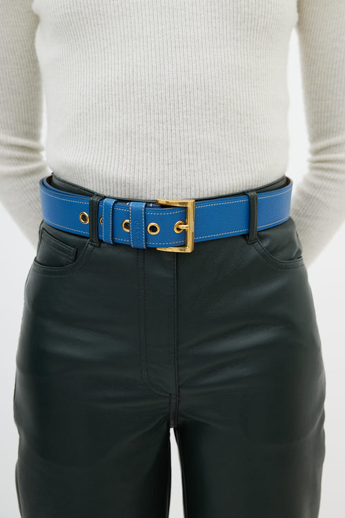 Prada Blue Leather Contrast Stitch Belt