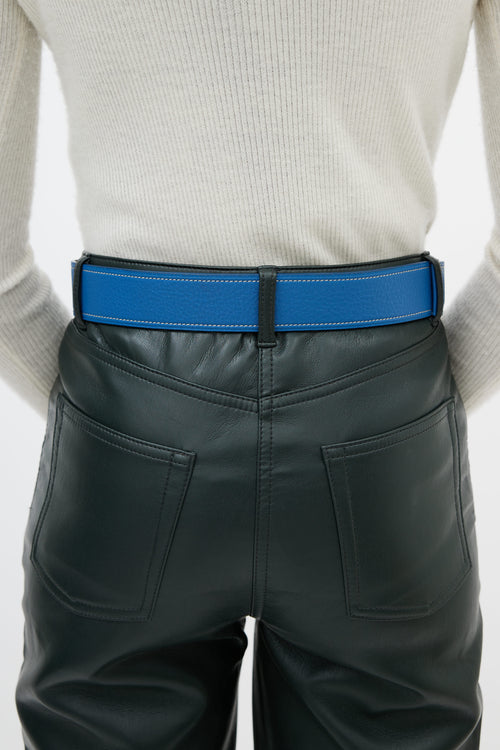 Prada Blue Leather Contrast Stitch Belt