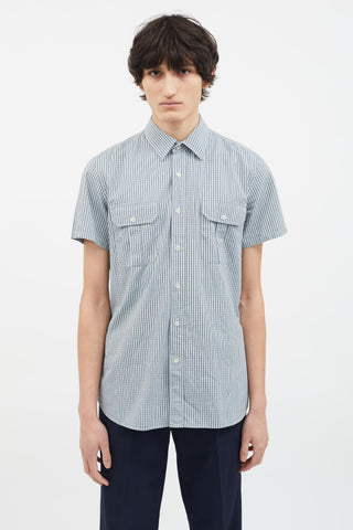 Prada Blue, Black 
Grey Short Sleeve Shirt