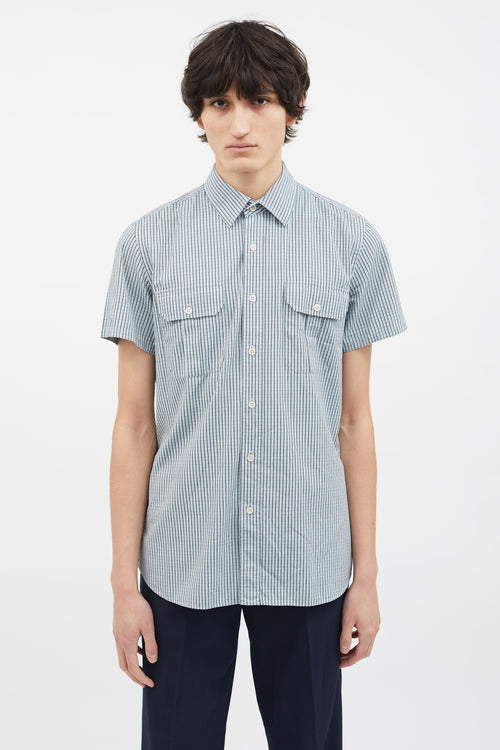 Prada Blue, Black 
Grey Short Sleeve Shirt