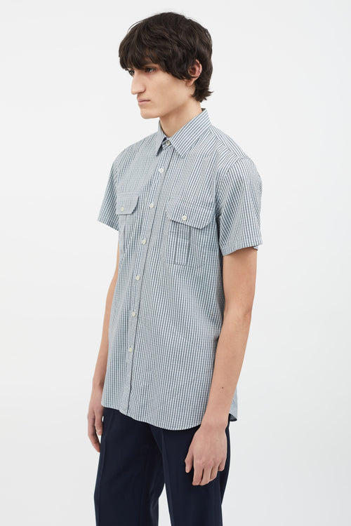 Prada Blue, Black 
Grey Short Sleeve Shirt