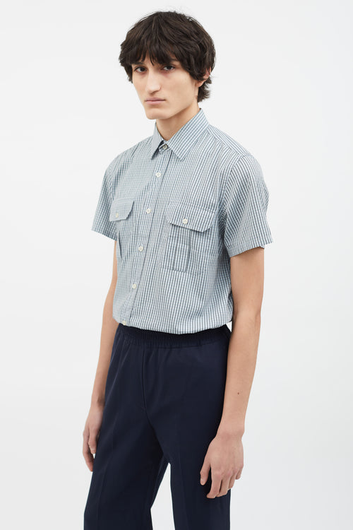 Prada Blue, Black 
Grey Short Sleeve Shirt