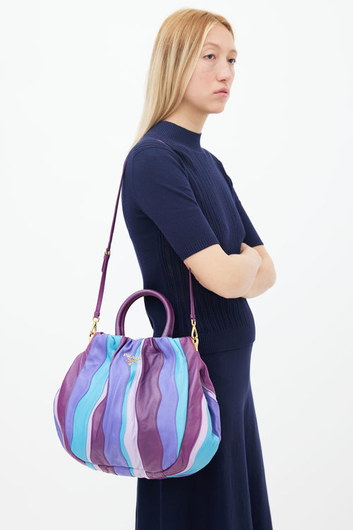 Prada Blue 
Purple Napa Leather Waves Shoulder Bag