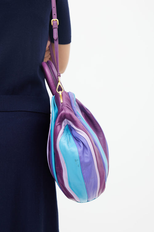 Prada Blue 
Purple Napa Leather Waves Shoulder Bag