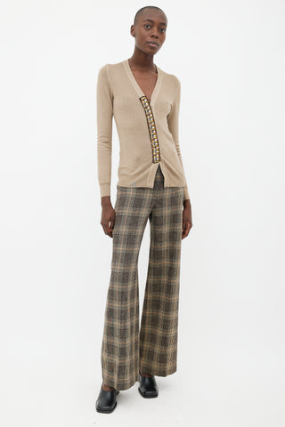 Prada Brown Gem Embellished V-Neck Cardigan