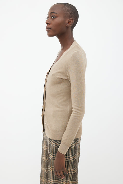 Prada Brown Gem Embellished V-Neck Cardigan