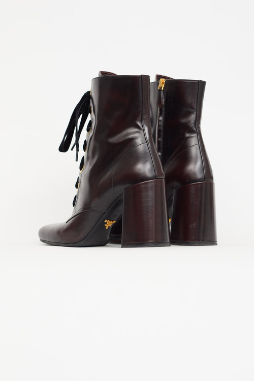 Prada Burgundy 
Gold Tone Ankle Boot