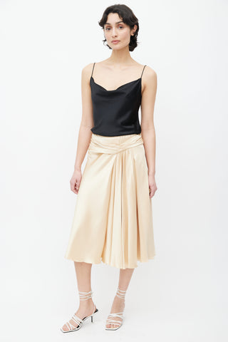 Prada Gold-Tone Pleated Layered Skirt