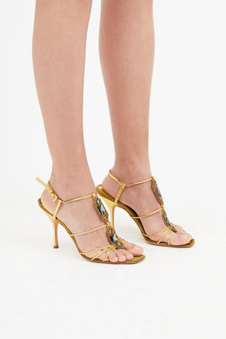 Prada Gold Gem Embellished Strappy Heel