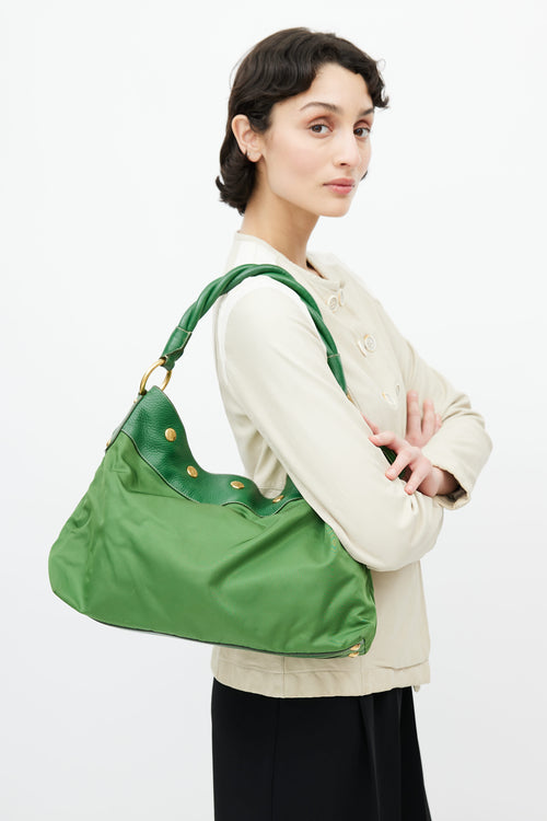 Prada Green Nylon Braided Shoulder Bag