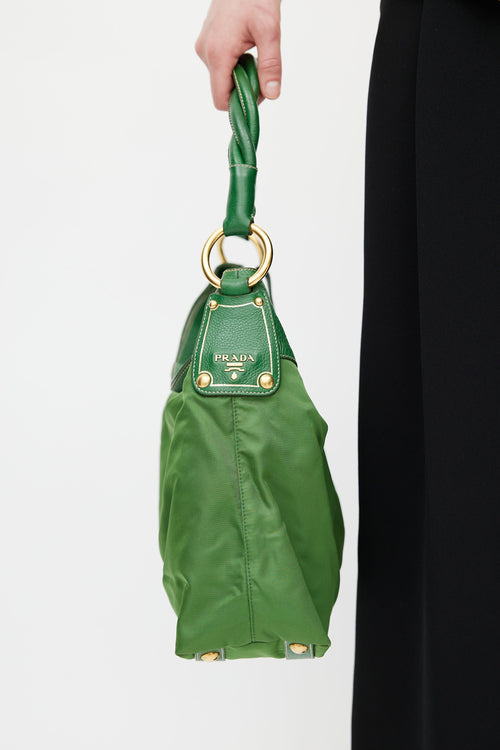 Prada Green Nylon Braided Shoulder Bag