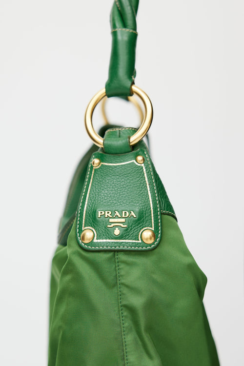 Prada Green Nylon Braided Shoulder Bag