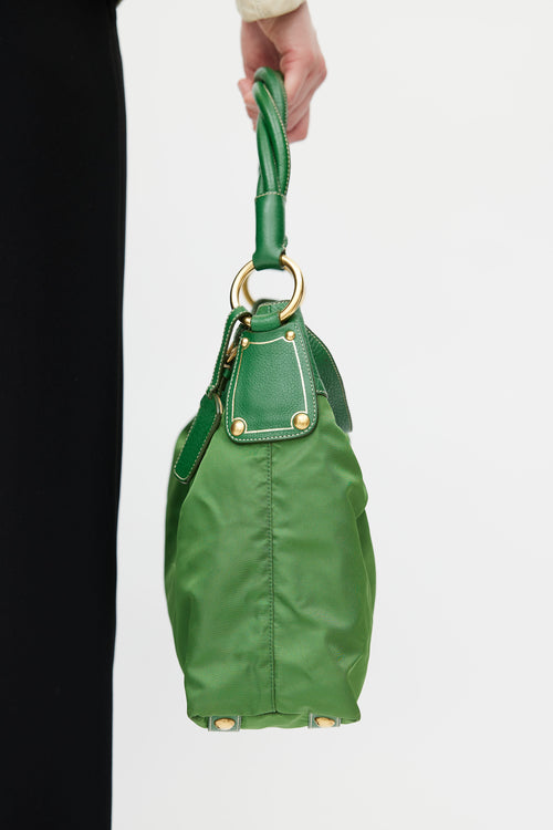 Prada Green Nylon Braided Shoulder Bag