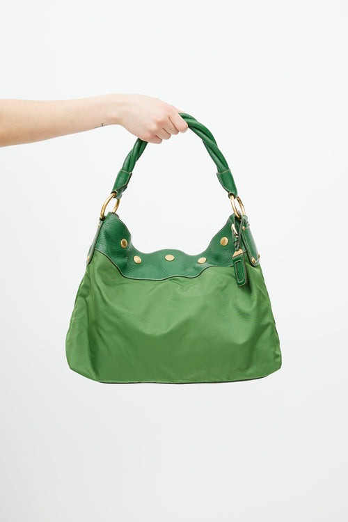 Prada Green Nylon Braided Shoulder Bag