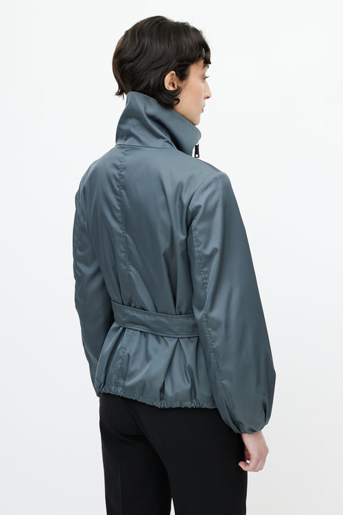 Prada Green Funnel Neck Belted Jacket