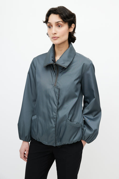 Prada Green Funnel Neck Belted Jacket