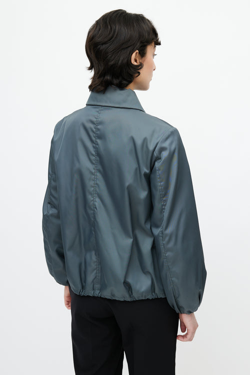 Prada Green Funnel Neck Belted Jacket