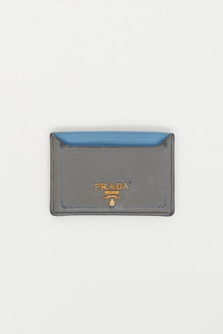 Prada Grey 
Light Blue Vitello Leather Card Holder