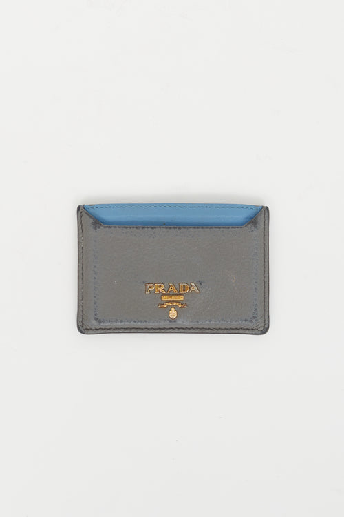 Prada Grey 
Light Blue Vitello Leather Card Holder