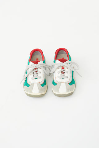 Prada Kids Silver, Green 
Red Lace-Up Sneaker