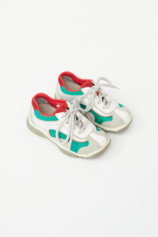 Prada Kids Silver, Green 
Red Lace-Up Sneaker