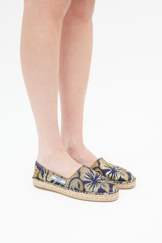 Prada Navy 
Gold Brocade Espadrille